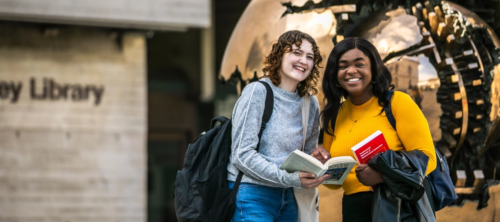 Girls in front of Berkley Library