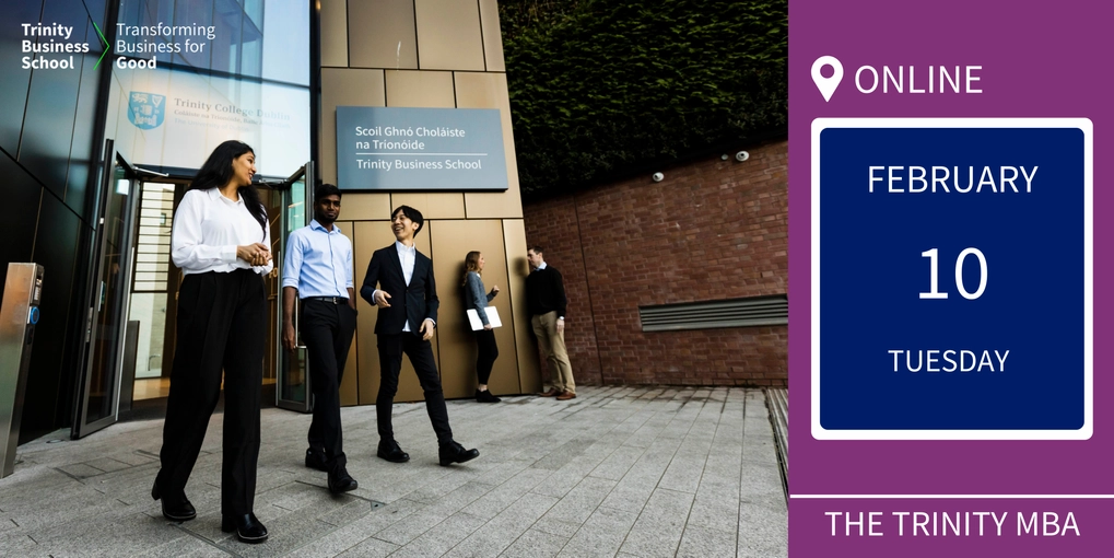 An external shot of the school with the event name and date overlaid on the right