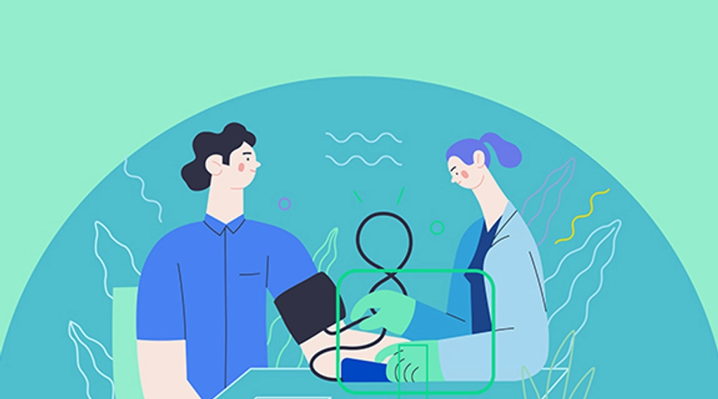 grpahic of doctor taking a patients blood pressure