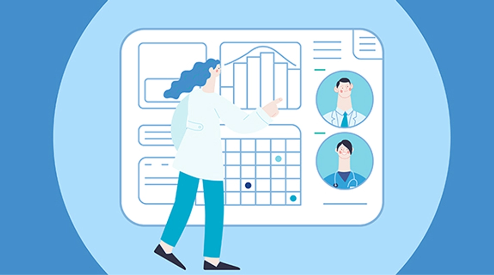 graphic of a female doctor looking at medical charts