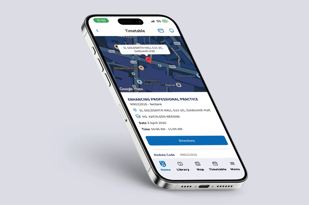 Timetable displaying on the Trinity App