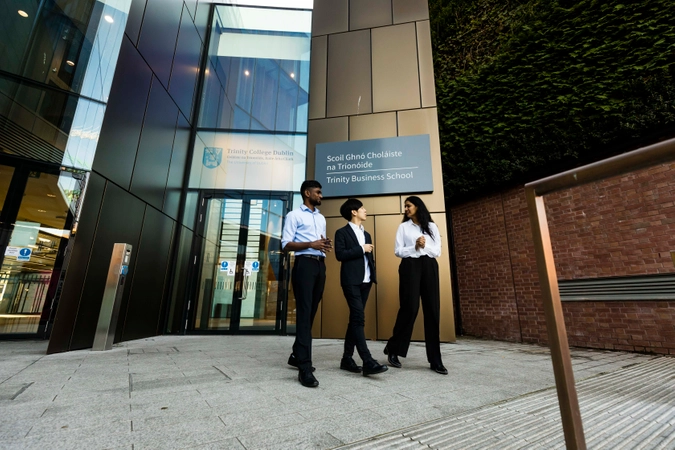 Some students leaving the Trinity Business School building