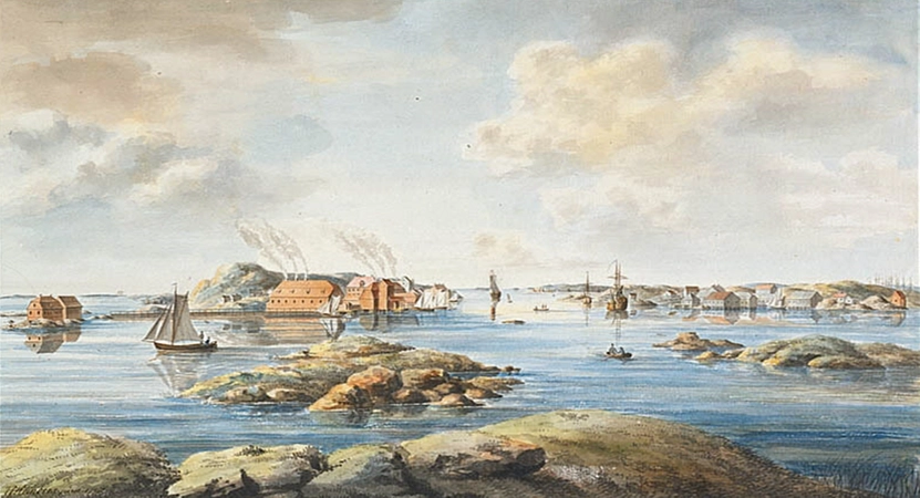 Herring train works, Bohusl&auml;n, 1794. A method for producing train oil from herring was discovered, c.1760, with c.500 oil factories soon established on the Bohusl&auml;n coast (Sahrhage & Lundbeck, 1992).