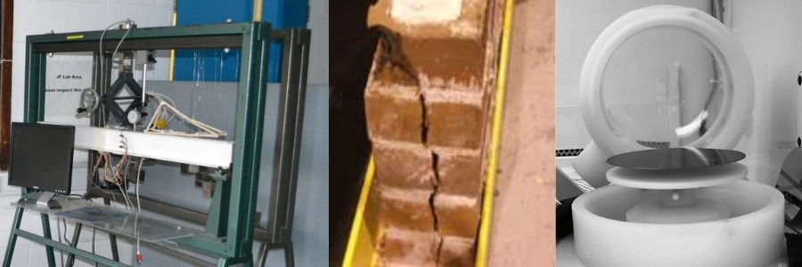 An image of a structural testing machine,a  lime mortar mason and a spin coater