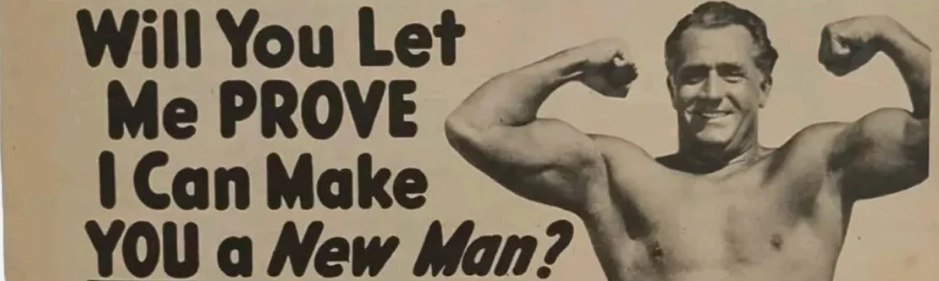 Poster with a man showing off muscles