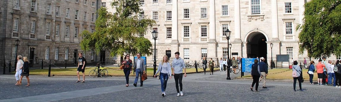 Students walking through the Front Square of Trinity