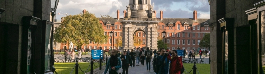 People walking through the campus at Trinity College Dublin