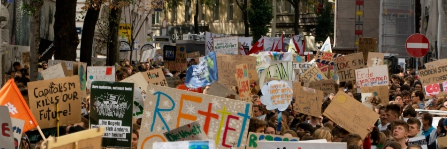 People in a city protesting about environmental issues