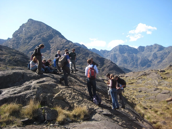 Trekking up a mountain on a field trip