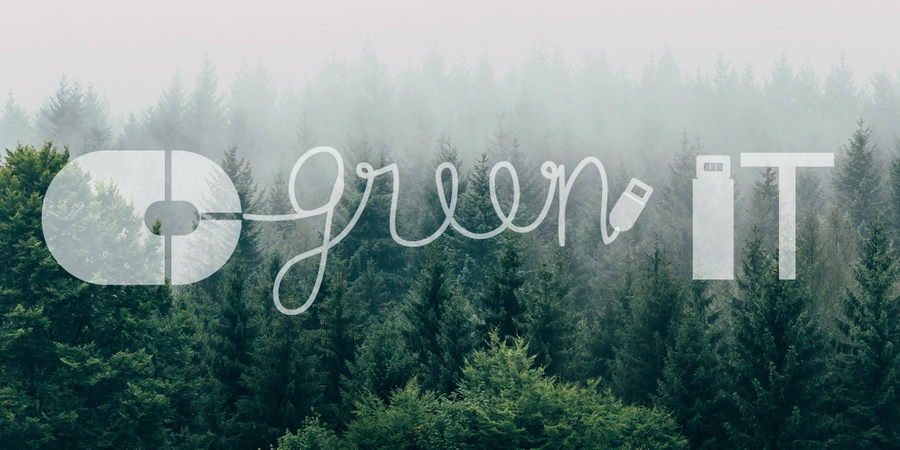 A picture of a forest with Green IT written on top