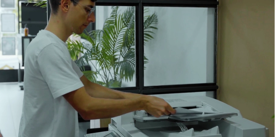 A person using a printer