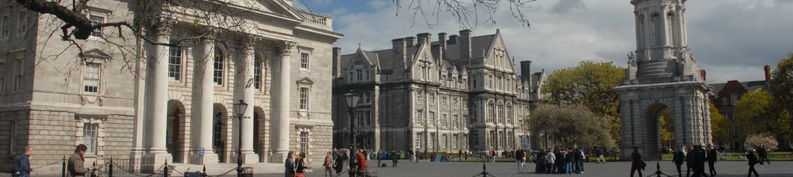 People walking around Trinity's Front Square.