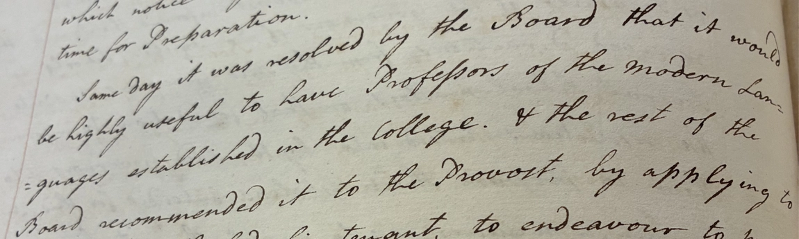 Detail from a 1774 handwritten manuscript outlining the minutes of the Trinity Board.