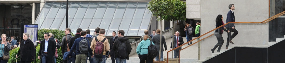 Crowds in front of Long Room Hub and Arts Buildings