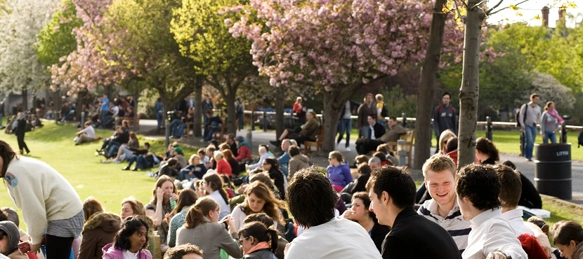 Students on campus at Trinity College Dublin.