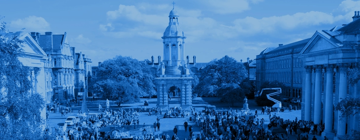 Open Day gathering by the Campanile Trinity College Dublin
