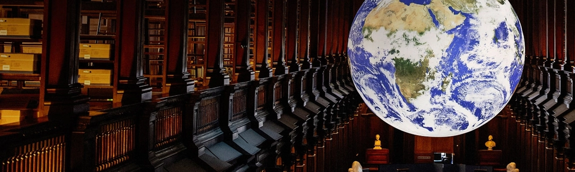 Old library with globe of earth