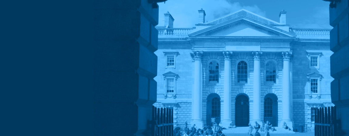 A blue image of the Chapel at TCD