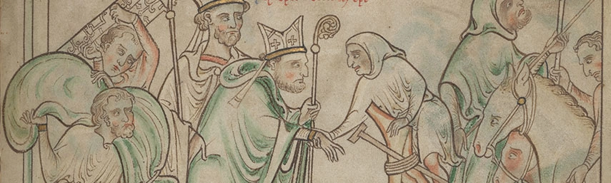 manuscript page with coloured illustrations of religious characters