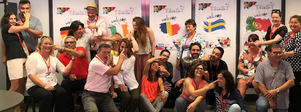 Teachers with European flags