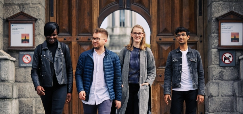 Students walking through Front Gate