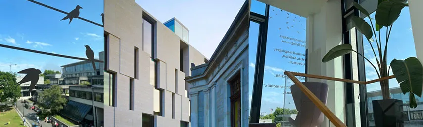 Long room hub building, internal and external view