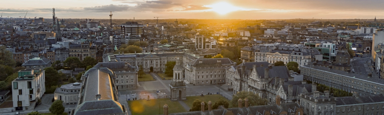 Aerial photo of Trinity College Dublin and surrounding city