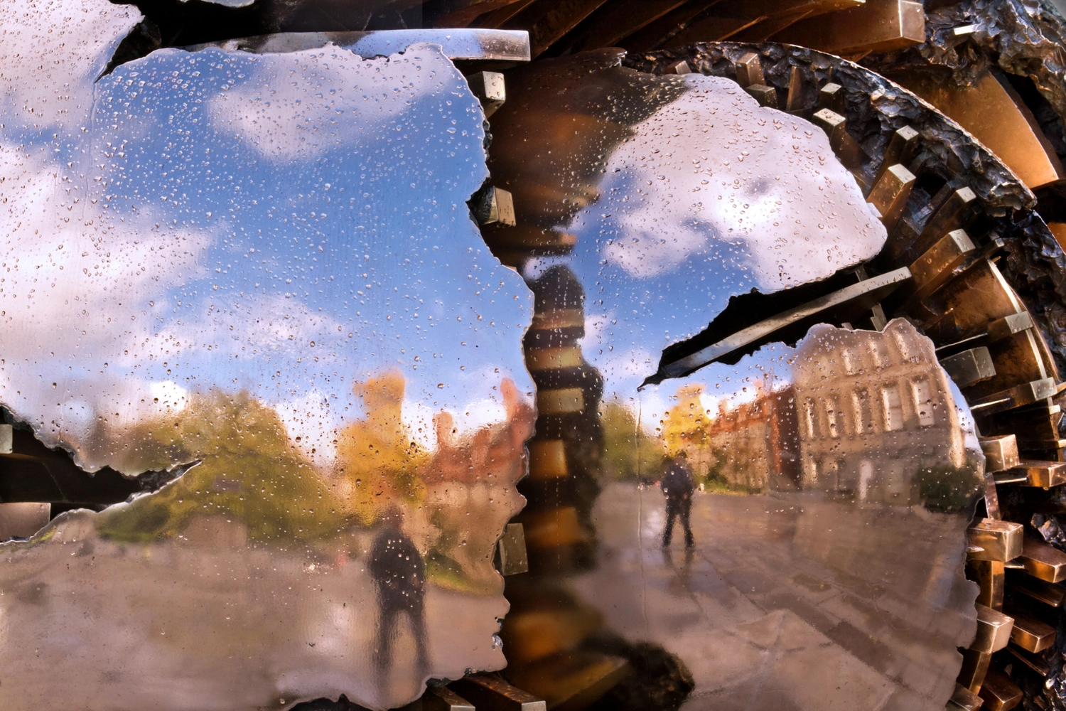 A close up image of the Pomodoro sculpture