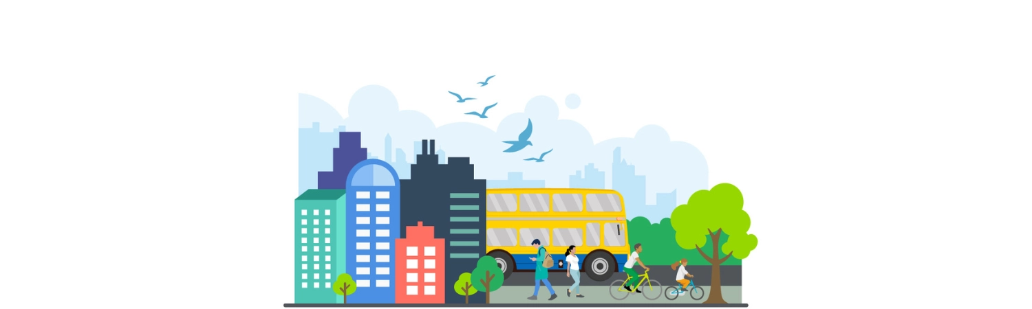 An illustration of a futuristic and sustainable city