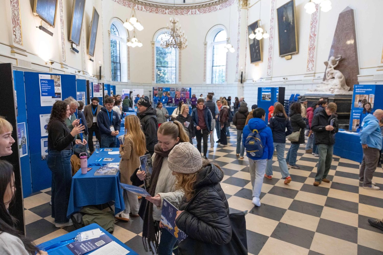 The Trinity Examination Hall on Open Day with Stands and Prospective Students