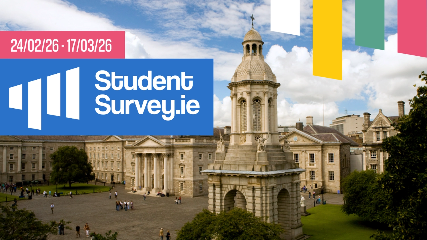 image of trinity campanile with studentsurvey.ie text