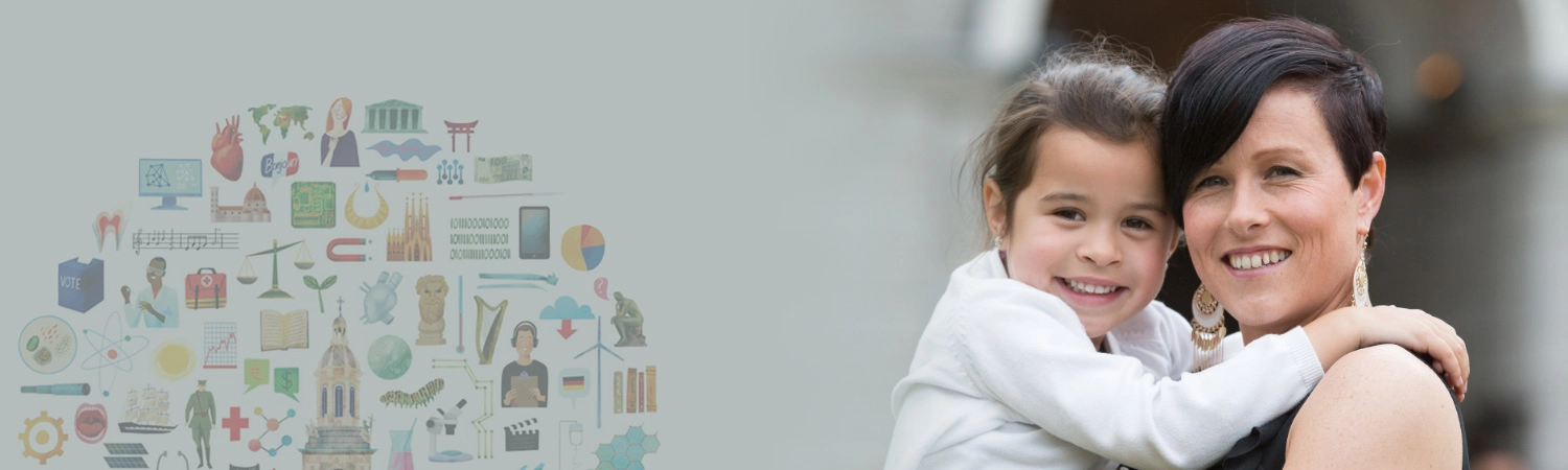 A mature student and young girl smiling