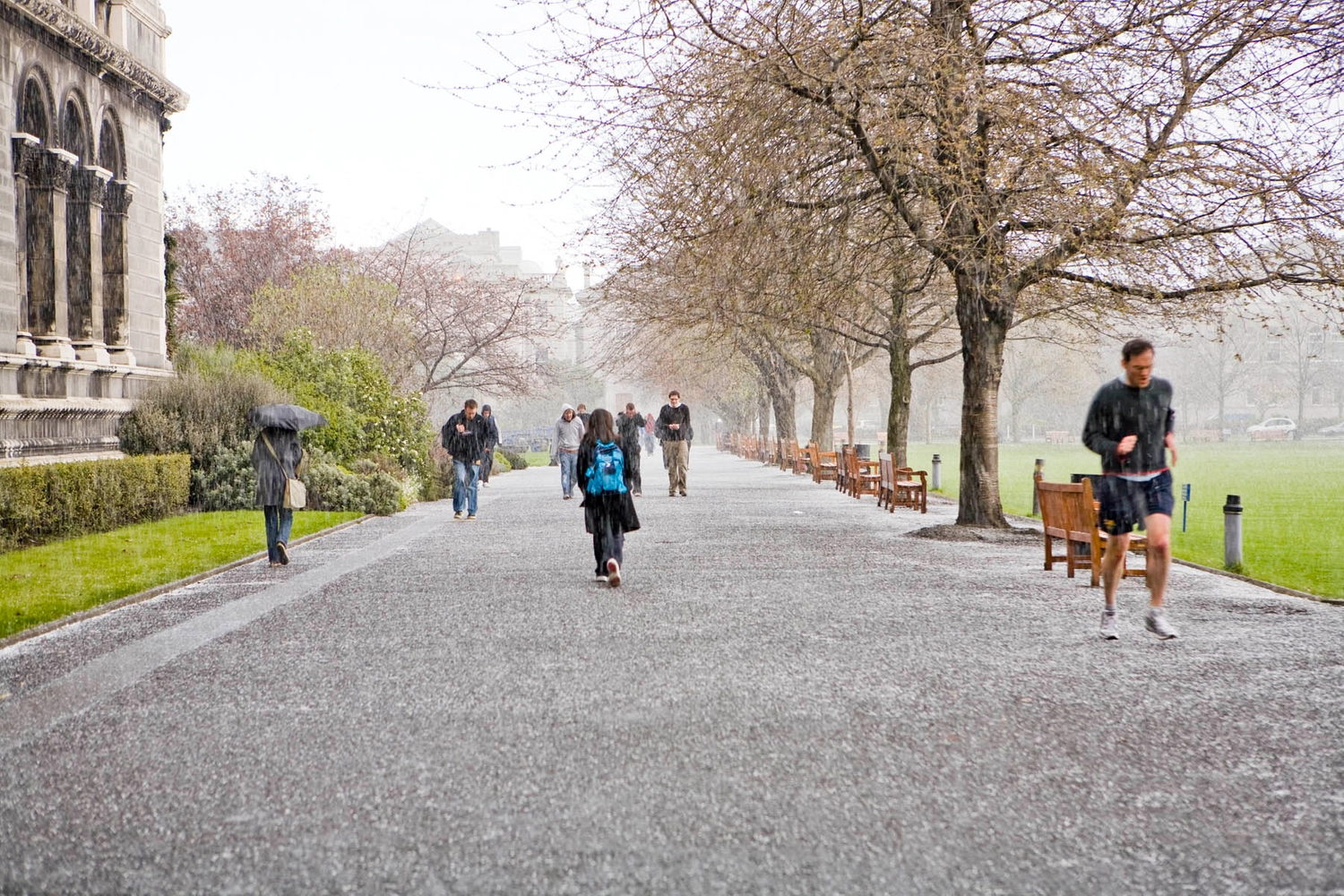 TCD Campus in rain