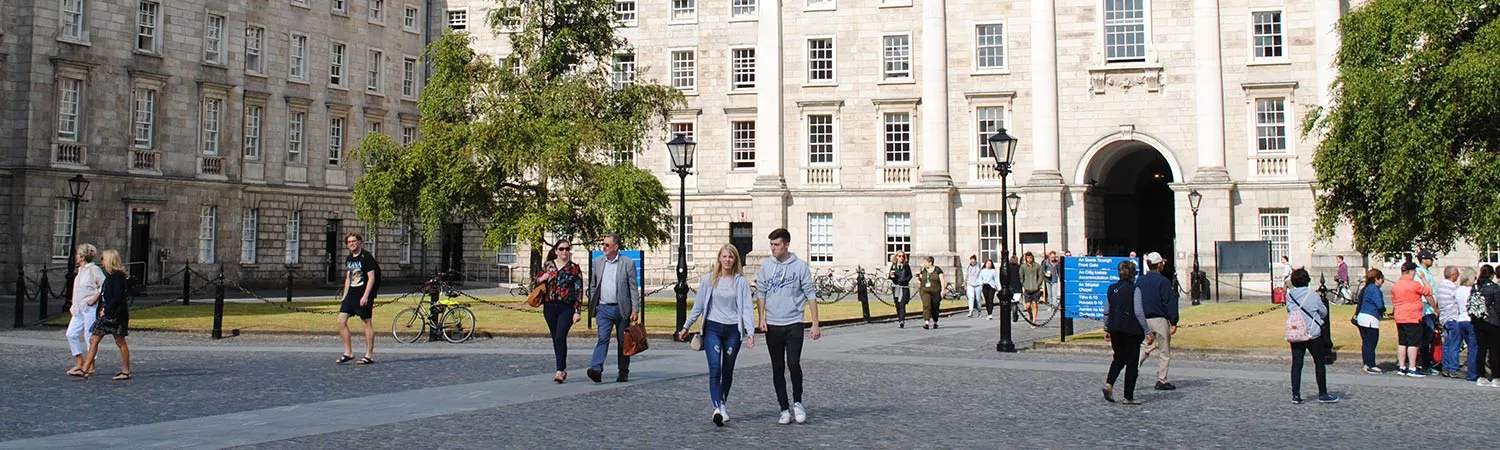 Students walking in Parliament Square TCD