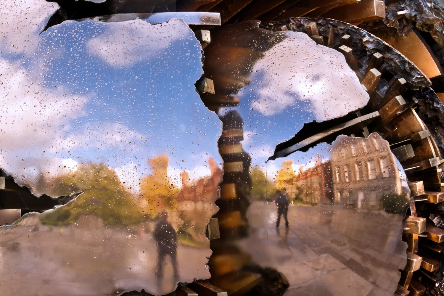 A close up image of the Pomodoro sculpture