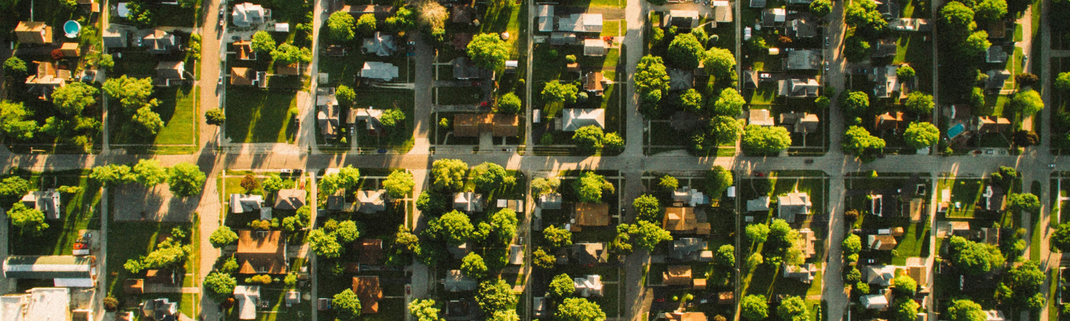 An aerial view of a leafy suburb
