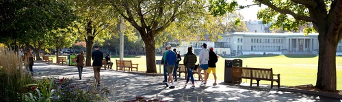 Students walking beside the Cricket Grounds at TCD