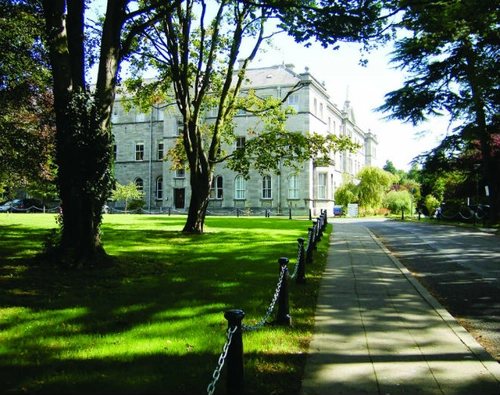 Image of Marino campus, an old building with grass in front and trees