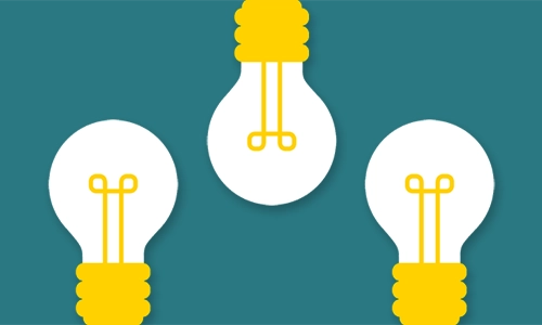 A cartoon graphic of three lightbulbs to represent the concept of ideas.