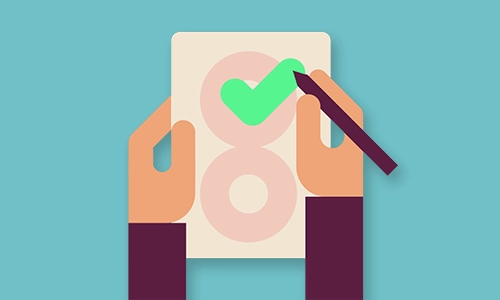A cartoon page with a green tick mark on it suggesting accessible content.
