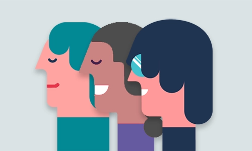 A cartoon graphic of three students.