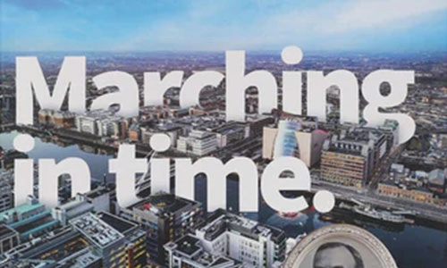 Book cover Marching in Time: 100 years of Trinity Business School and Economic Transformation.