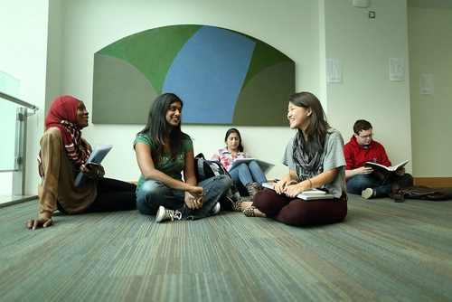 Group of students sitting on floor in discussion
