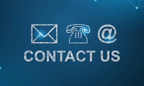 A poster with the words 'contact us' on it and mail, telephone and @ symbols