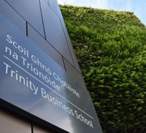 Image of the sign outside the Trinity Business School Building