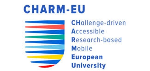 CHARM Logo - Coloured horizontal stripes making up the shape of shield