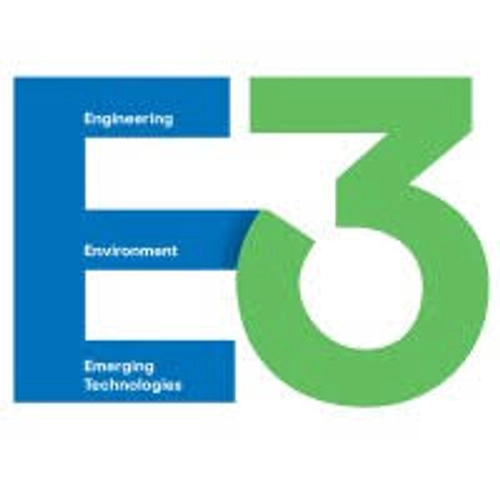 E3 Logo - Letter and Number in Blue and Green