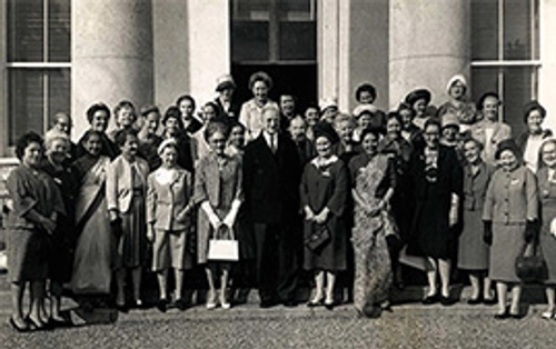 BW photo of Hilda Tweedy and group