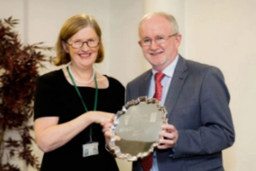 A presentation at an Alumni event