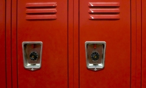 Red student lockers